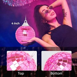 Reflective 10Cm Mirror Hanging Large Disco Ball Ornament For Party Holiday Wedding Dance And Music Festivals Decor, 36 Pieces, Pink