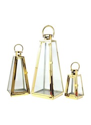 Outdoor Hurricane Triangle Candle Lantern Set, 15.5 x 6.5 x 3cm, Gold