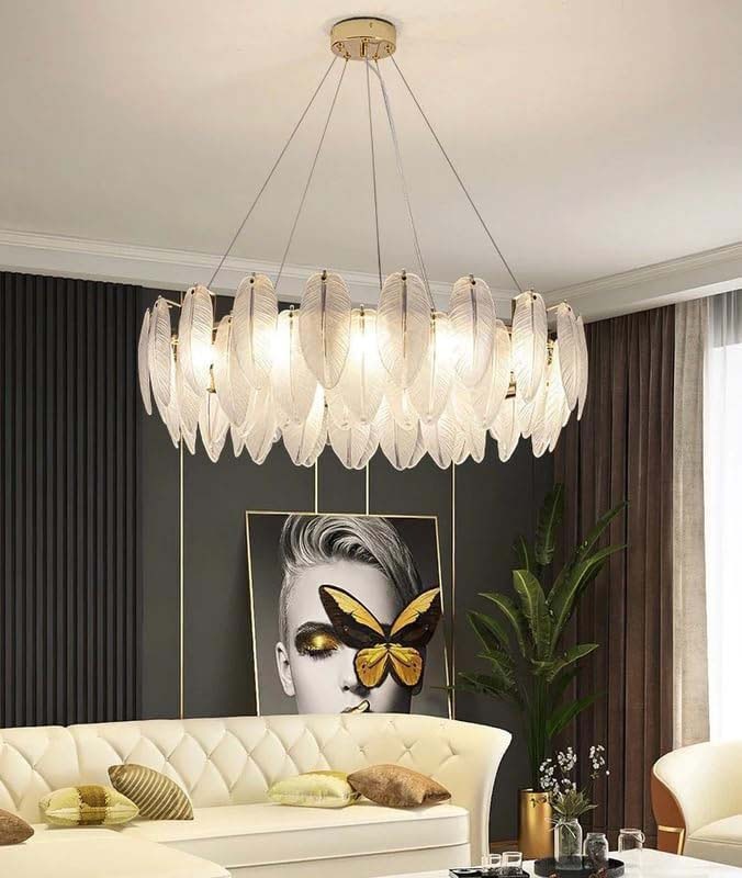 Glass Feathers Shape Chandelier With 3 Layers, 100 x 100 x 25cm, Multicolour