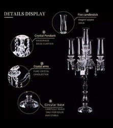 Elegant Crystal Glass Candle Stick Holders with 5 Arms, Transparent