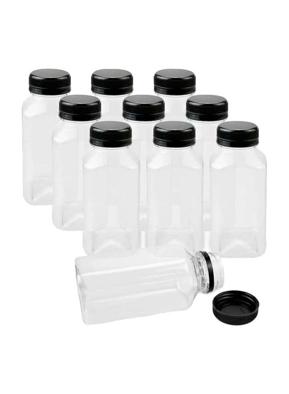 1000ml 12-Piece Square Clear Pet Bottle with Plastic Black Lid, FOSBLSH0262, Transparent