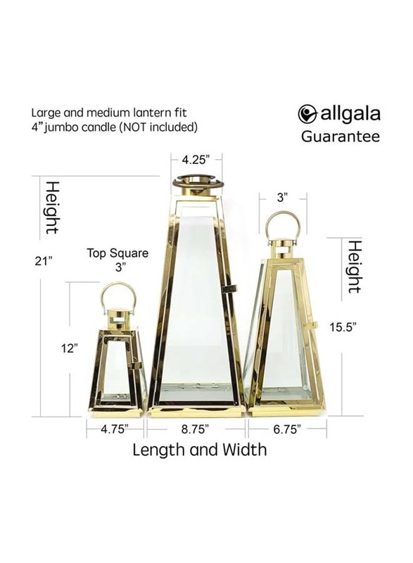 Outdoor Hurricane Triangle Candle Lantern Set, 15.5 x 6.5 x 3cm, Gold