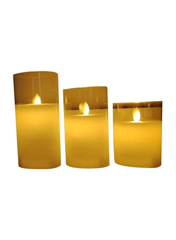 

Generic Elegant Candles with Glass Jar and Soft Glowing Light, 7 x 7 x 15cm, 3 Pieces, White