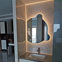 Unique Shape Frameless Mirror with LED Light, 100 x 100 x 120cm, Clear