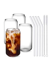 350ml 4-Piece Set Glass Drinking Bottle with Glass Straw and Cleaning Brush, FOSBLSH0334, Transparent