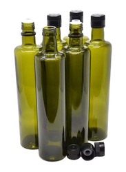 1000ml 4-Piece Round Glass Bottle for Oils with Pouring Lid, FOSBLSH0323, Green