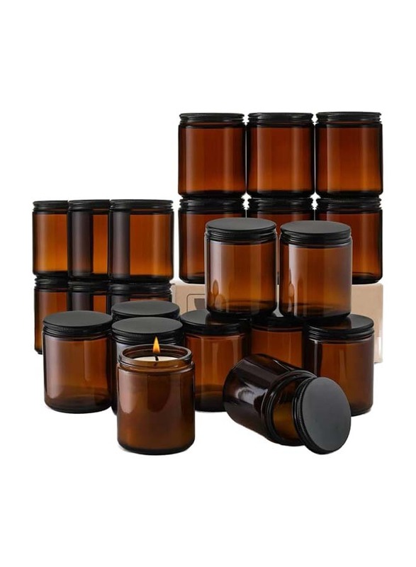 Dark Amber Cosmetics Jar With Plastic Lid, 12 Pieces, 170ml, 4.5 x 6.5cm, Brown