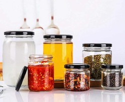 Clear Glass Jar with Black Metal Lid, 6 x 550ml, Transparent