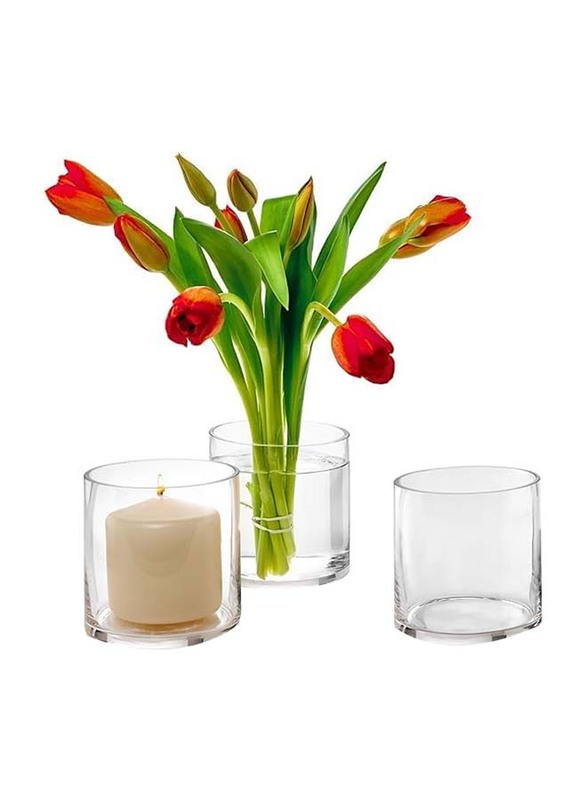 Glass Cylinder Vases Set, 10 x 10 x 10cm, 12 Pieces, Transparent