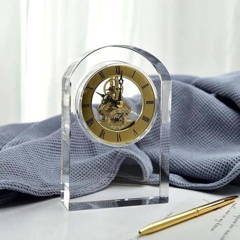 Crystal Mechanical Table Clock, 11 x 11 x 17cm, Multicolour