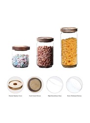 Airtight Round Glass Jar with Wooden Lid, 4 x 500ml, Transparent