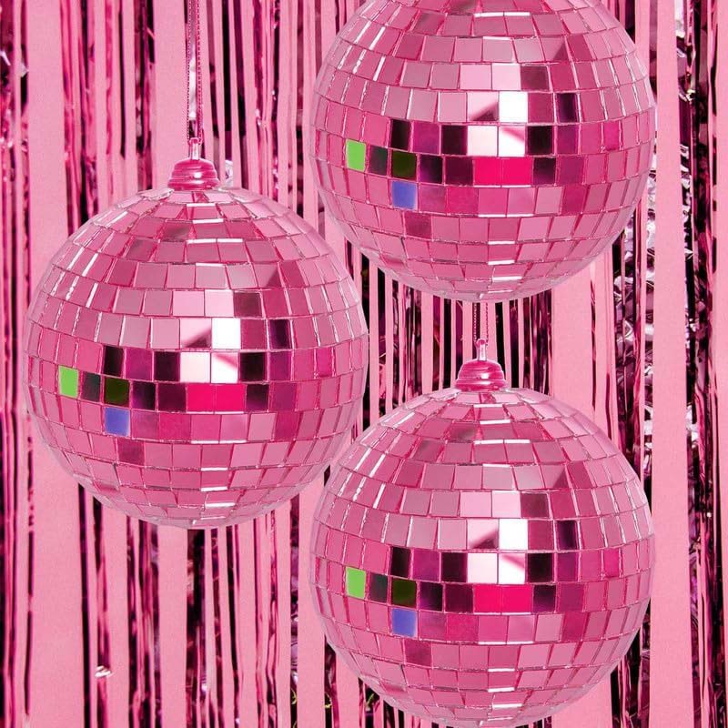 Reflective 10Cm Mirror Hanging Large Disco Ball Ornament For Party Holiday Wedding Dance And Music Festivals Decor, 2 Pieces, Pink