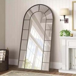 Window Arch Shape Mirror With Elegant Design For Decoration, 70 x 70 x 170cm, Black/Clear