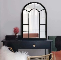 Window Shape Arch Wall Mirror, 60 x 60 x 90 cm, Black