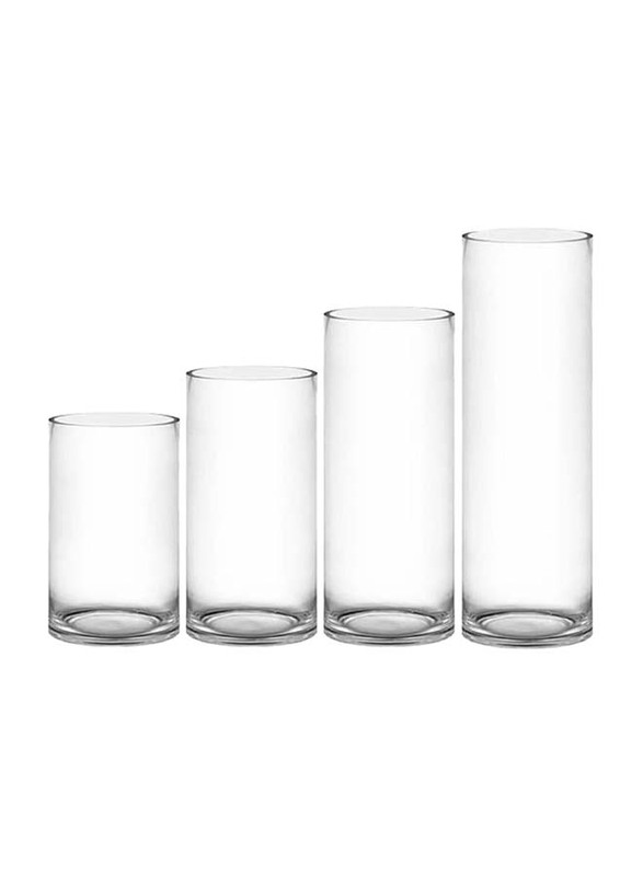 Glass Cylinder Vases Set, 10 x 10 x 30cm, 4 Pieces, Transparent