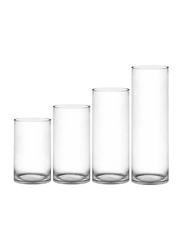 Glass Cylinder Vases Set, 10 x 10 x 30cm, 4 Pieces, Transparent