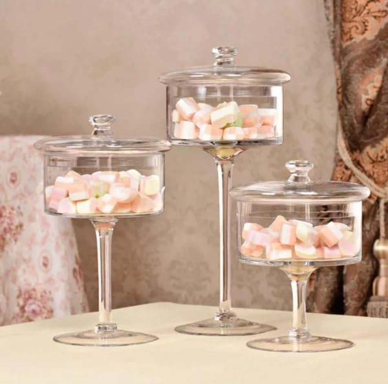 3-Piece Candy Glass Jars A Beautiful Glass Jar For Any Party Or Wedding Or Any, 18Cm, Clear