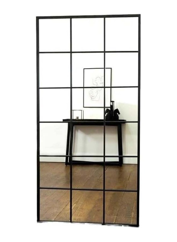 Rectangular Shape Window Design Mirror for Floor Decoration, Black