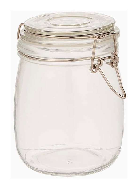 Glass Airtight Clip Jar with Glass Lid, 4 x 1000ml, Transparent