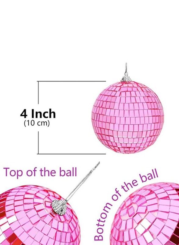 Reflective 10Cm Mirror Hanging Large Disco Ball Ornament For Party Holiday Wedding Dance And Music Festivals Decor, 6 Pieces, Pink