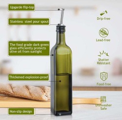 500ml 8-Piece Glass Square Bottle for Oils with Pouring Lid, FOSBLSH0317, Green