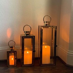 Outdoor Hurricane Square Candle Lantern Set, 12 x 4.5 x 4.5cm, Rose Gold