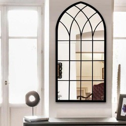 Unique Design Window Shape Wall Mirror, 50 x 50 x 110cm, Black