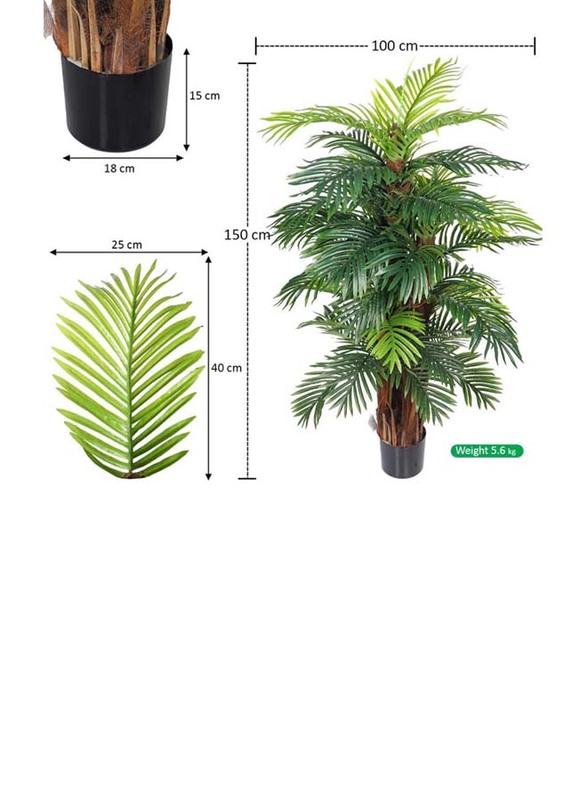 Nearly Natural Real Touch Artificial Palm Plant, 100 x 100 x 150cm, Green/Brown