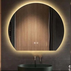 Half Moon Shape Round Wall Mirror with Led, Clear