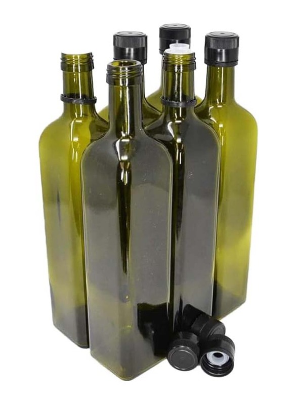 1000ml 4-Piece Glass Square Bottle for Oils with Pouring Lid, FOSBLSH0319, Green