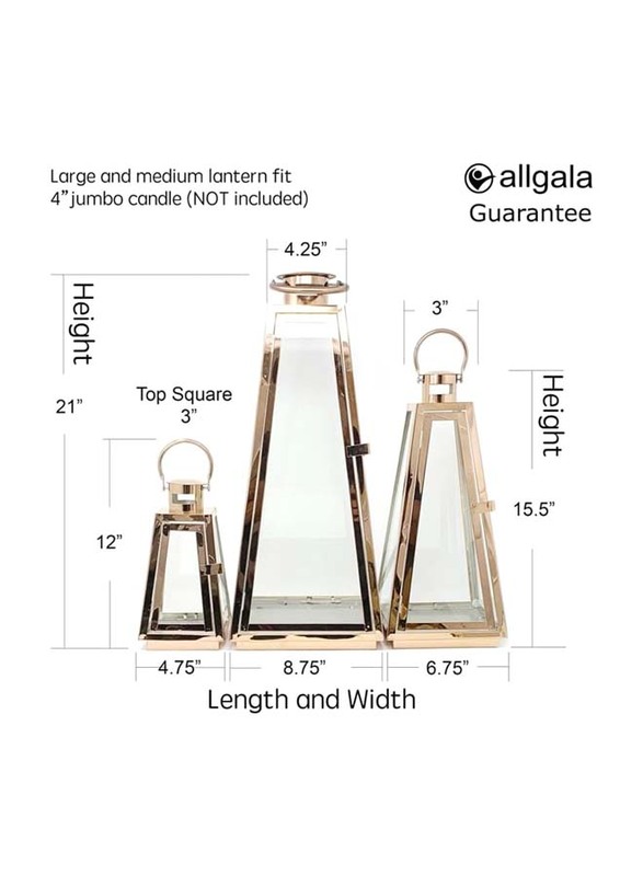 Outdoor Hurricane Triangle Candle Lantern Set, 15.5 x 6.5 x 3cm, Rose Gold