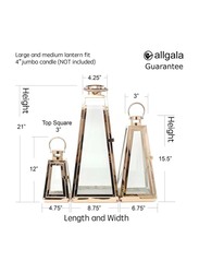 Outdoor Hurricane Triangle Candle Lantern Set, 15.5 x 6.5 x 3cm, Rose Gold