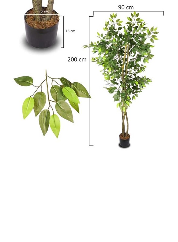 Nearly Natural Real Touch Artificial Ficus Tree, 90 x 90 x 200cm, Green/Brown