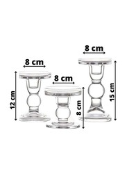 Candle Glass Holder Set, 3 Pieces, Transparent