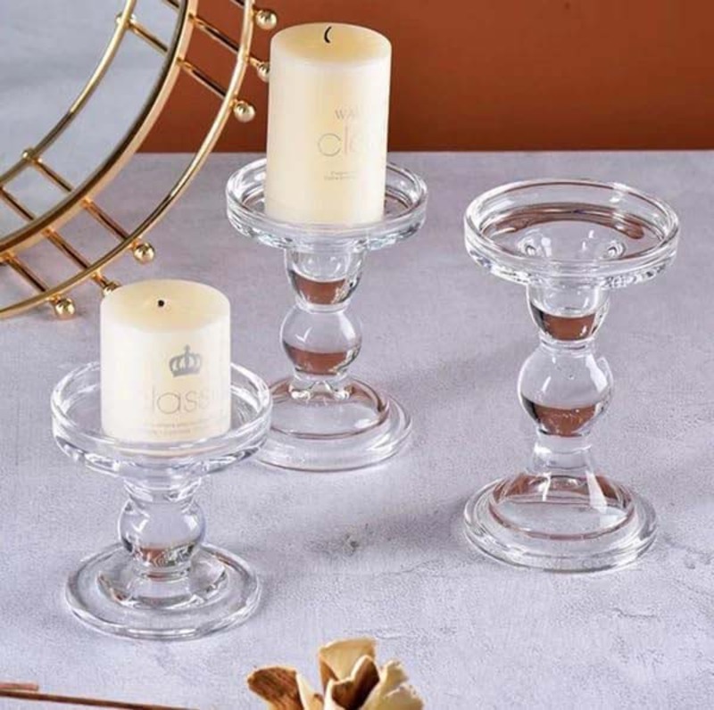 Candle Glass Holder Set, 3 Pieces, Transparent