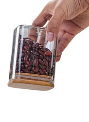 Airtight Square Glass Jar with Wooden Lid, 2 x 1300ml, Transparent