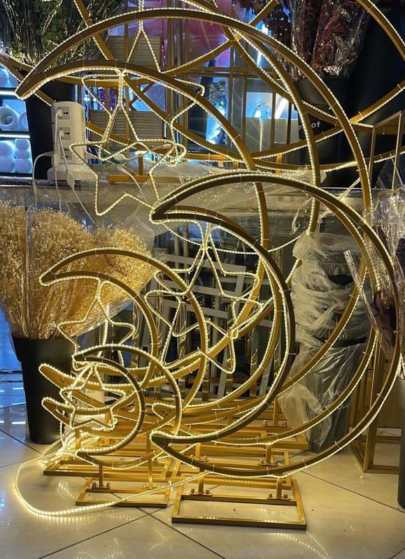 Crescent Moon with Extra Large Star Light 55 x 55 x 150cm, Gold