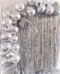 Circle Garlands Holographic Design Hanging Dots Streamer Backdrop, 24 Pieces, Silver