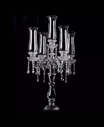 Elegant Crystal Glass Candle Stick Holders with 5 Arms, Transparent