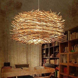 Ratan Pendant Nest Shape Lamp, Small, Warm Light