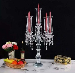 Elegant Crystal Glass Candle Stick Holders with 5 Arms, Transparent