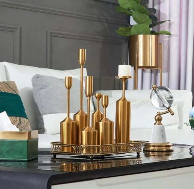 Royal Style Candle Holder Set, 6 Piece, Gold