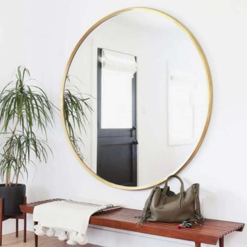 Round Shape Wall Mirror, Gold/Clear