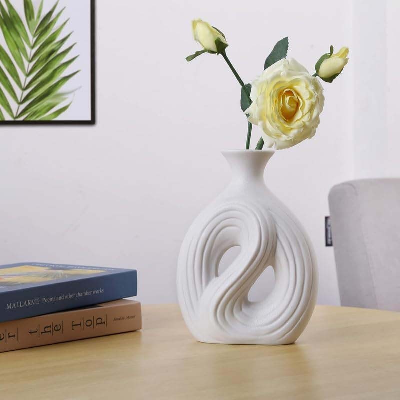 Twist Shape Ceramic Vase, 20x9x15cm, White