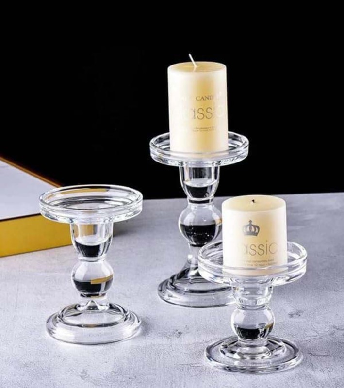 Candle Glass Holder Set, 3 Pieces, Transparent