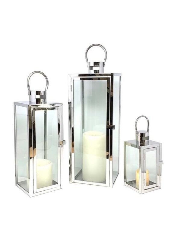 

Generic Outdoor Hurricane Square Candle Lantern Set, 15.5 x 6.5 x 6.5cm, Silver