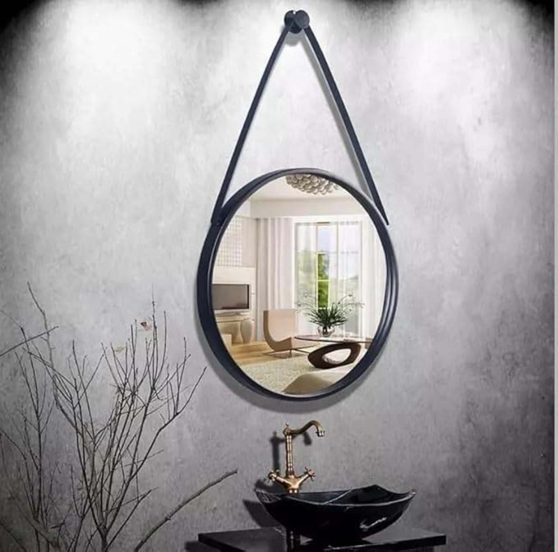 Round Shape Hanging Wall Mirror, 60 x 60 x 60cm, Black