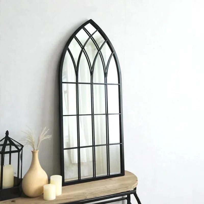 Unique Design Window Shape Wall Mirror, 50 x 50 x 110cm, Black