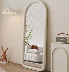 Velvet Frame Arch Shape Mirror for Floor Decoration, White