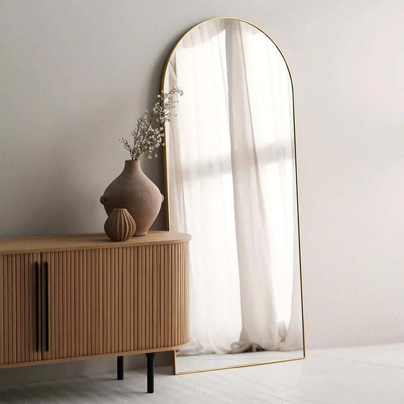 Half Moon Shape Aluminium Arch Mirror for Standing Floor, Clear